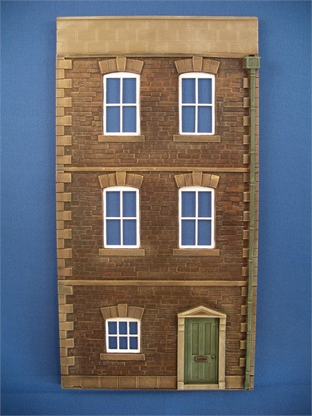 Stone Three Storey Terraced House Front With Sash Windows