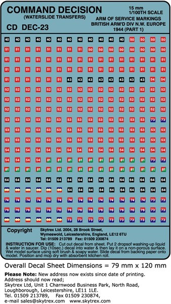 Arm of Service Markings British Arm'd Div N.W. Europe 1944 (part 1) (15mm)