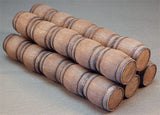 5 lines of 5 medium wooden barrels laid end-to-end